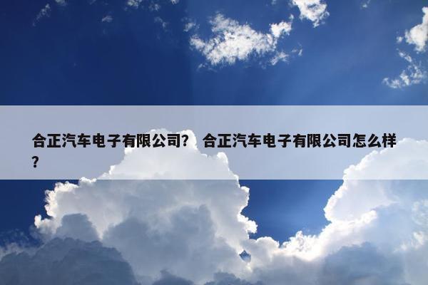 合正汽车电子有限公司？ 合正汽车电子有限公司怎么样？