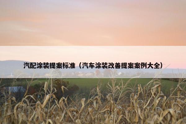 汽配涂装提案标准（汽车涂装改善提案案例大全）
