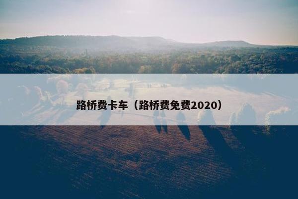 路桥费卡车（路桥费免费2020）