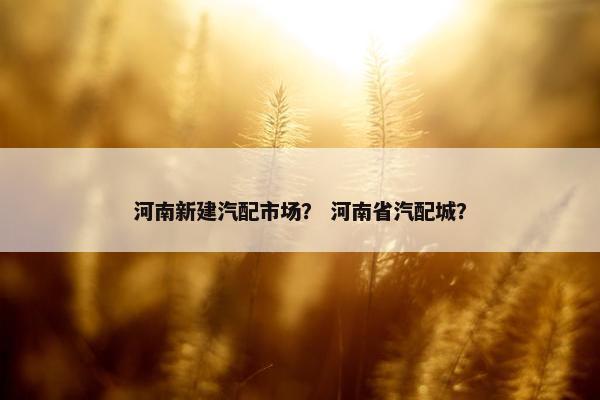 河南新建汽配市场？ 河南省汽配城？