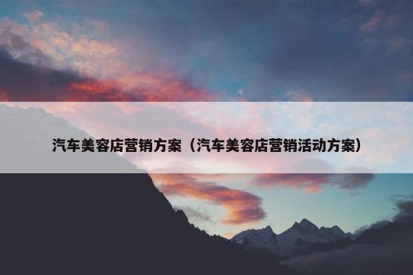 汽车美容店营销方案（汽车美容店营销活动方案）